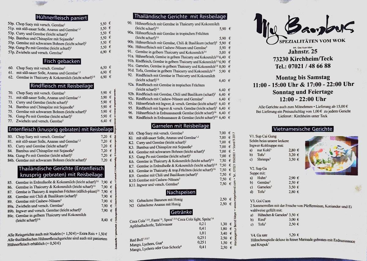 Speisekarte von My Bambus restaurant, Kirchheim unter Teck