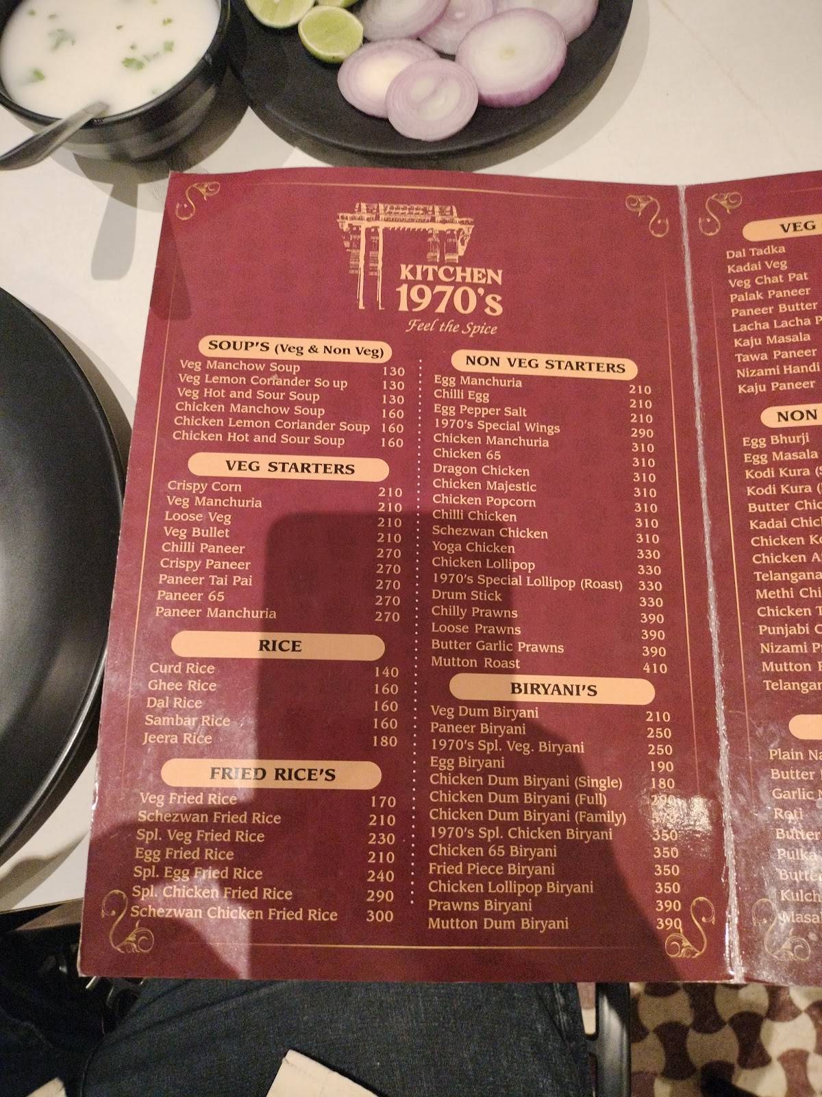 Menu at Kitchen 1970s Warangal, Warangal