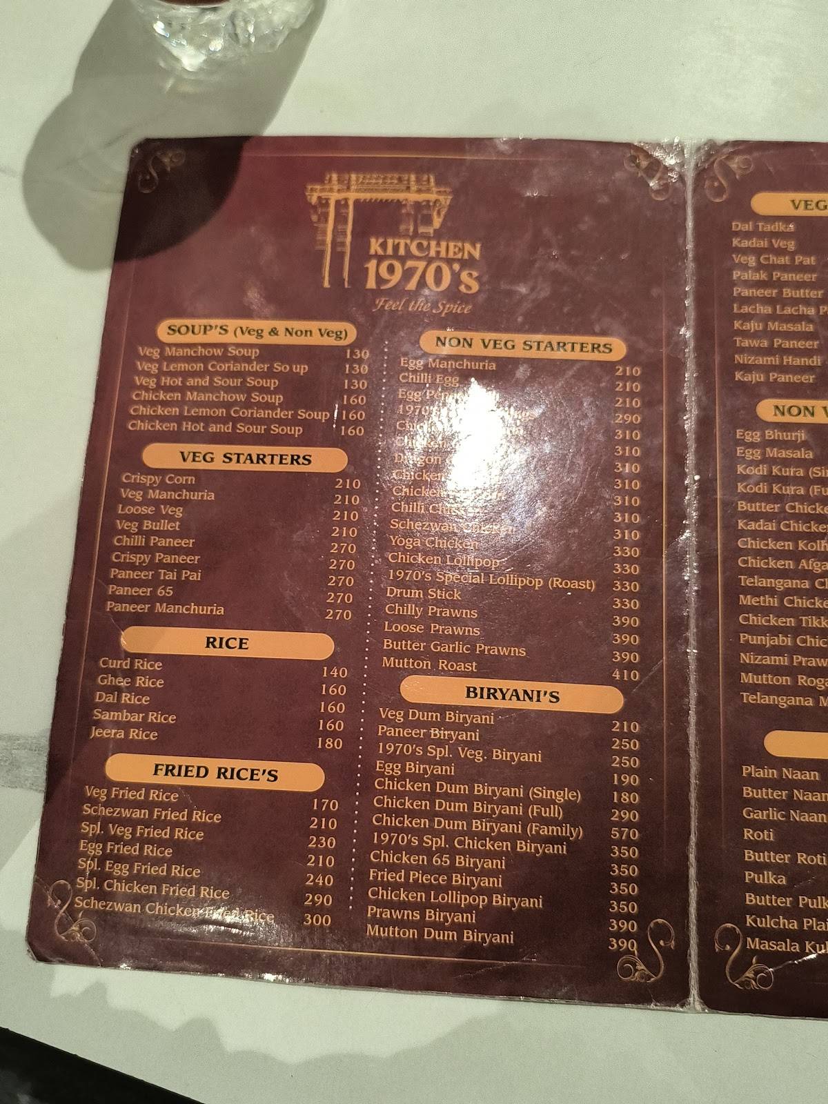Kitchen 1970s Hanamkonda Warangal Menu