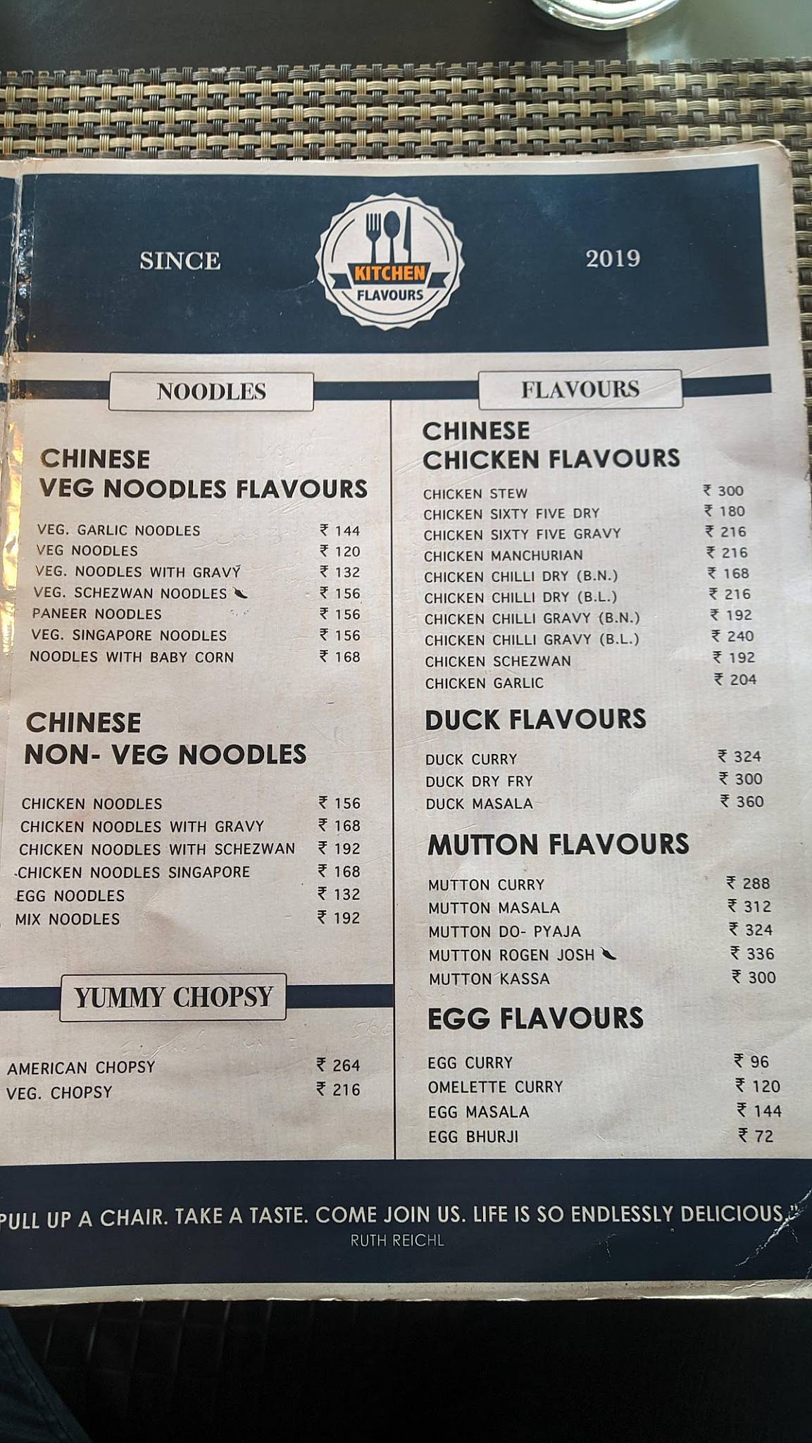 Kitchen Flavours menu