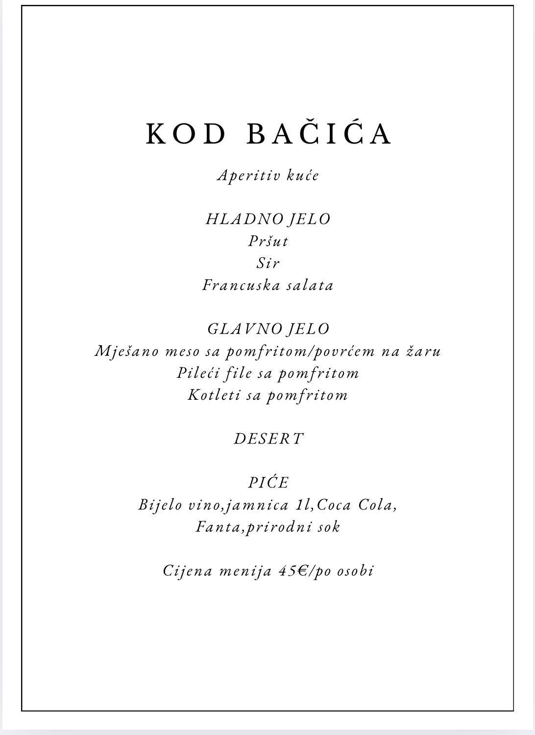Menu di Kod Bačića 
