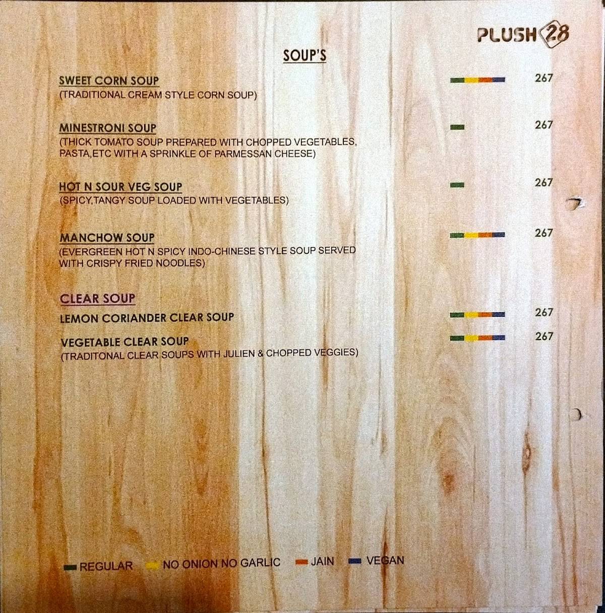 Plush 28 -Pure Veg Restaurant menu