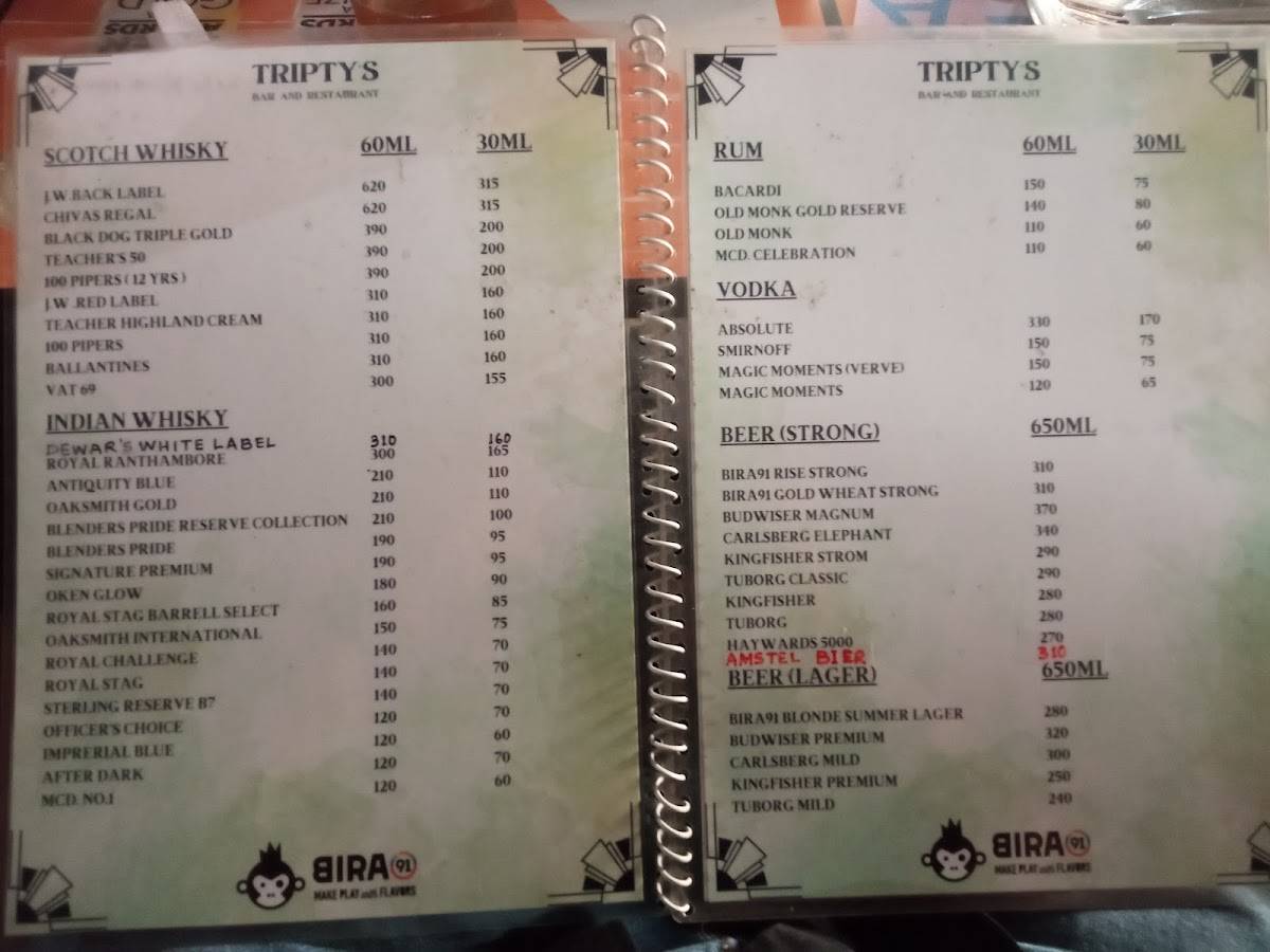 Tripty's Bar and Restaurant menu