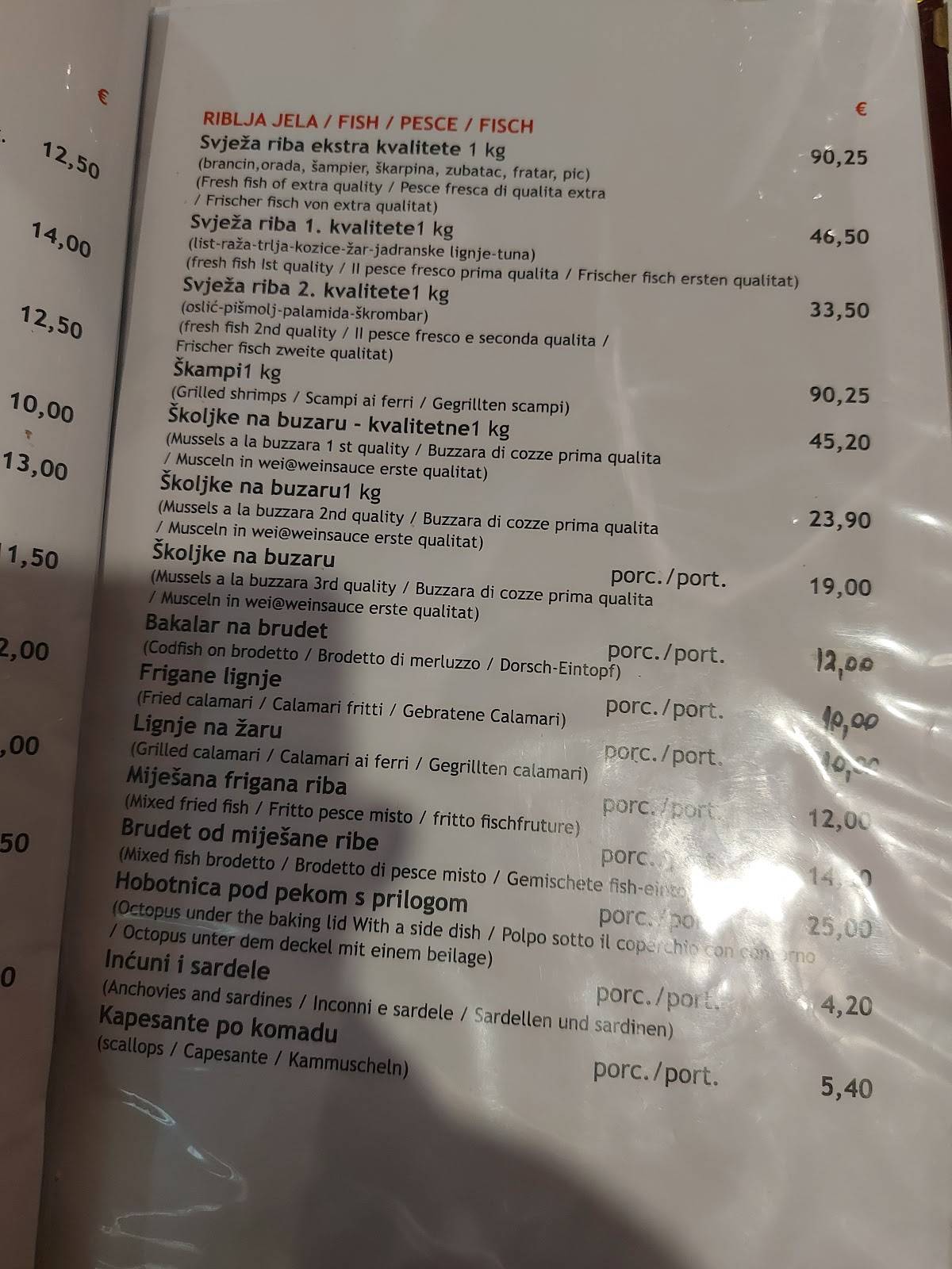 Menu di Konoba Fiume 
