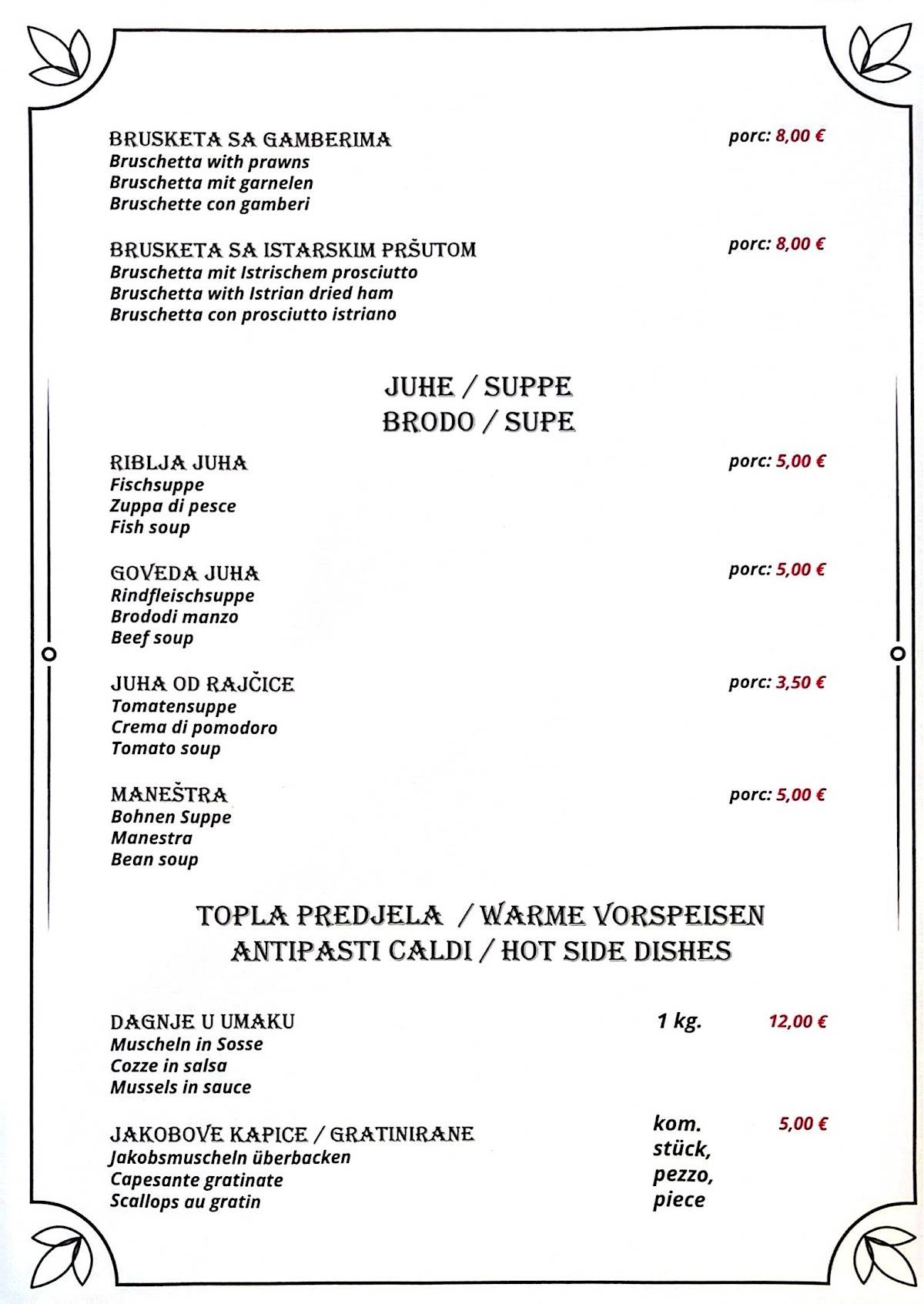 Menu di Konoba Teran 