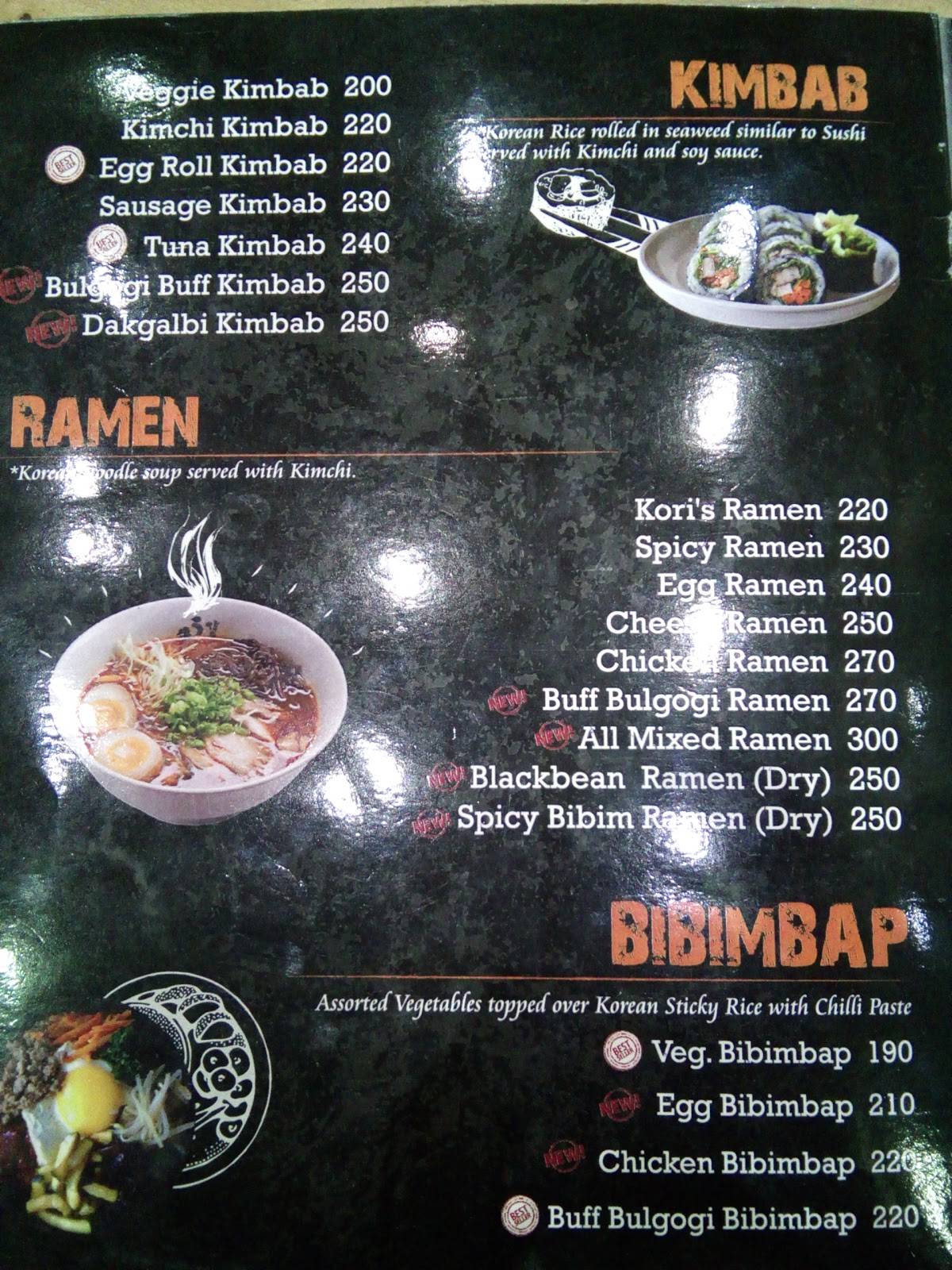 Kori's Cafe & Restro menu