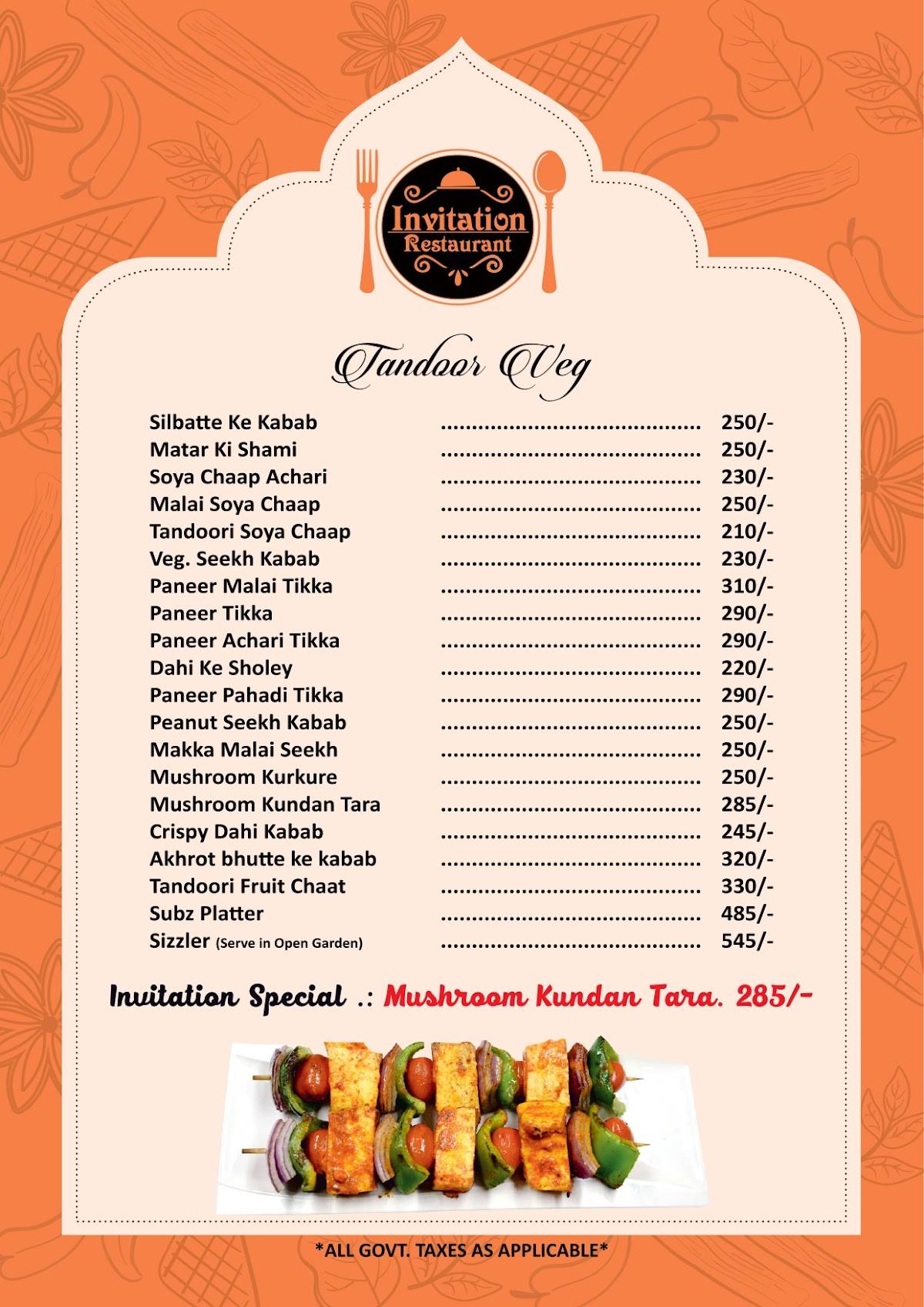 Invitation Restaurant menu