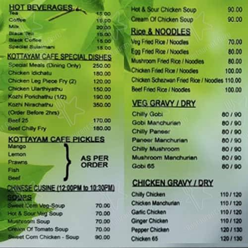 Kottayam Cafe Kerala Restaurant menu
