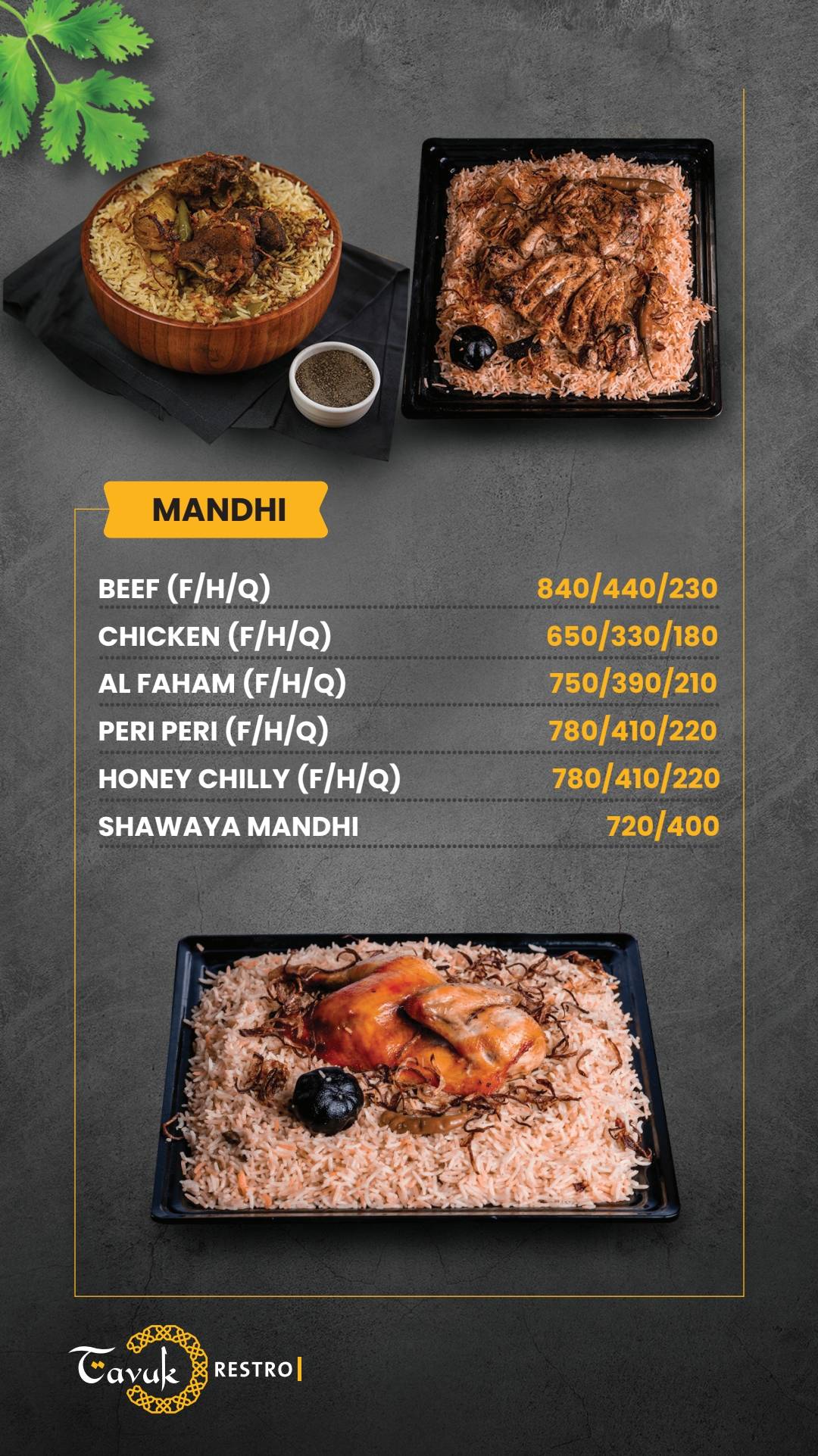 Tavuk Restro Eranhipalam menu