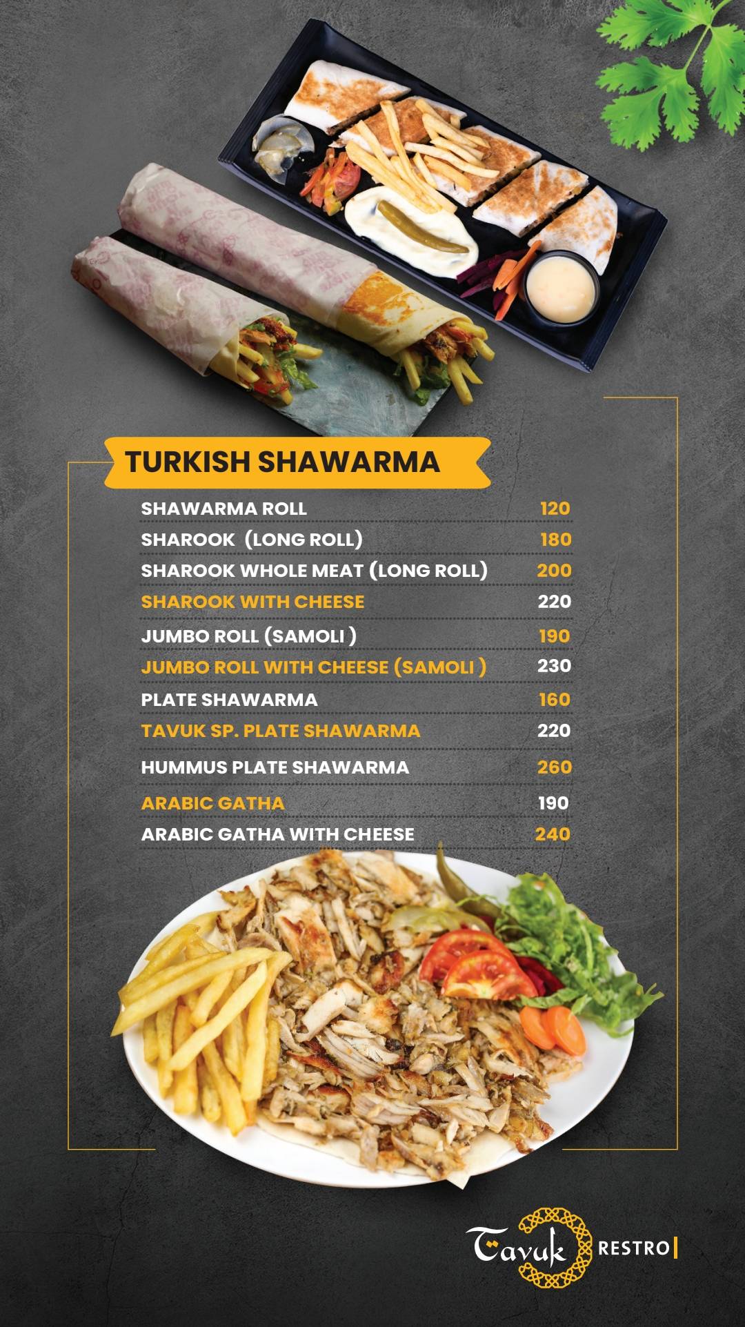 Tavuk Restro Eranhipalam menu