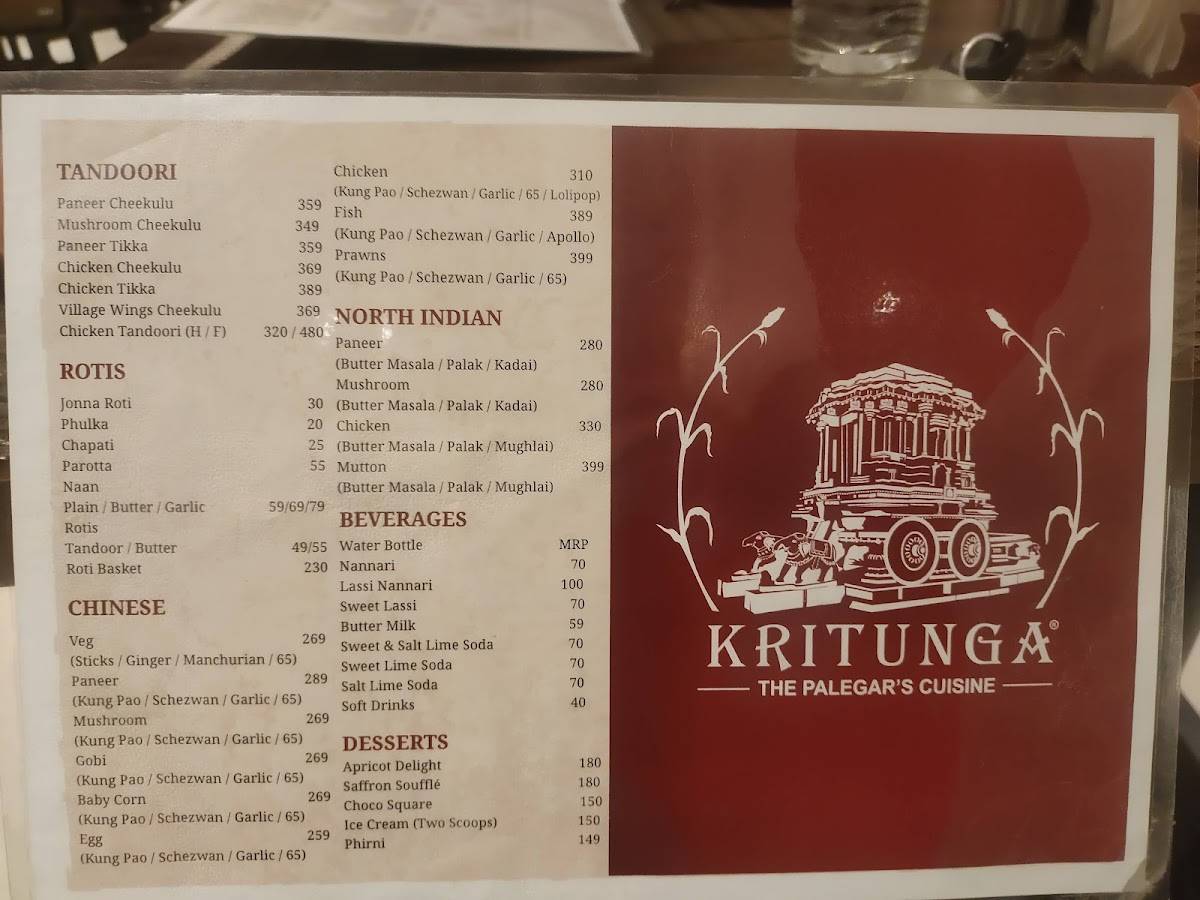 Kritunga Restaurant menu