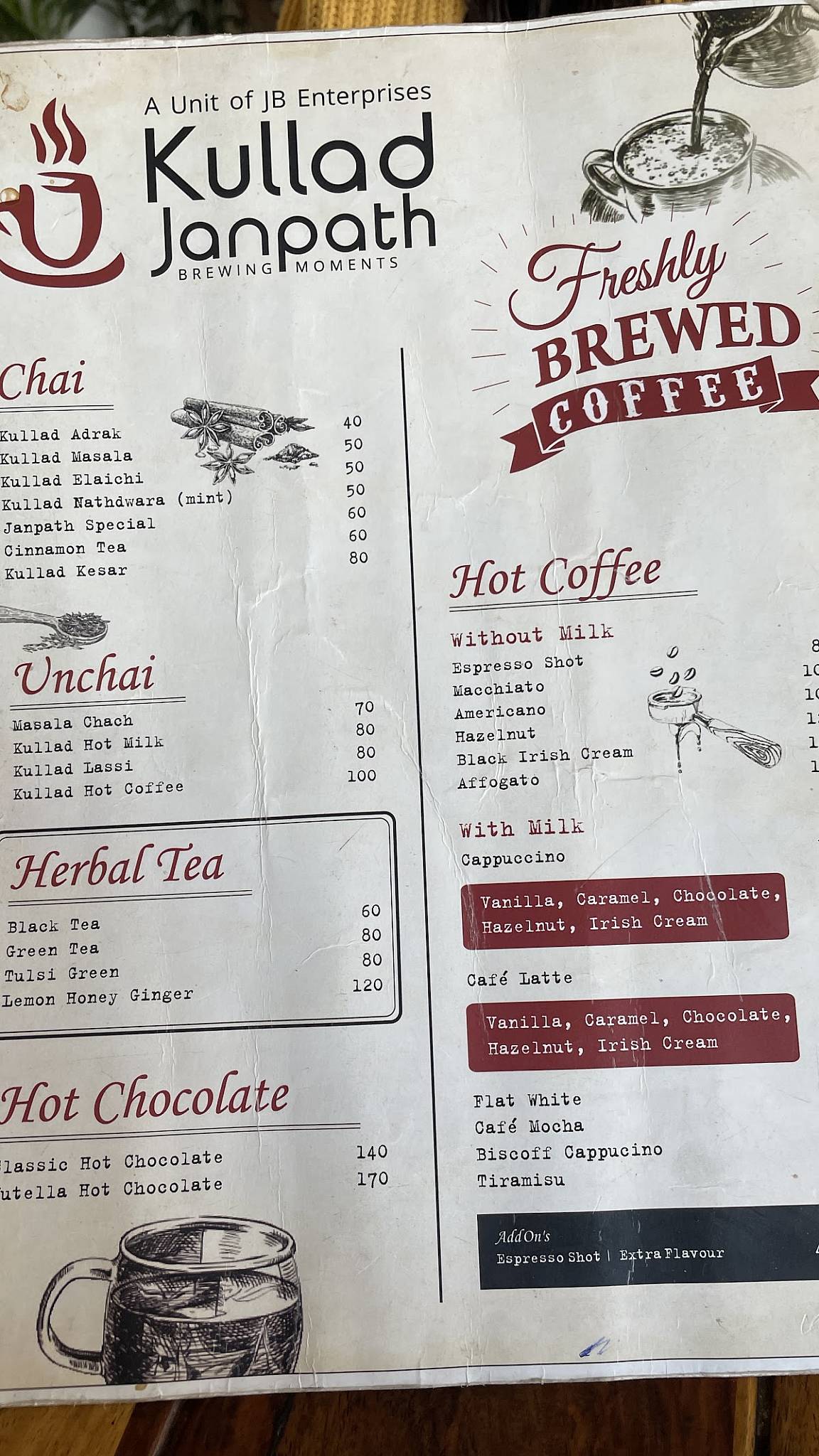 Kullad janpath menu