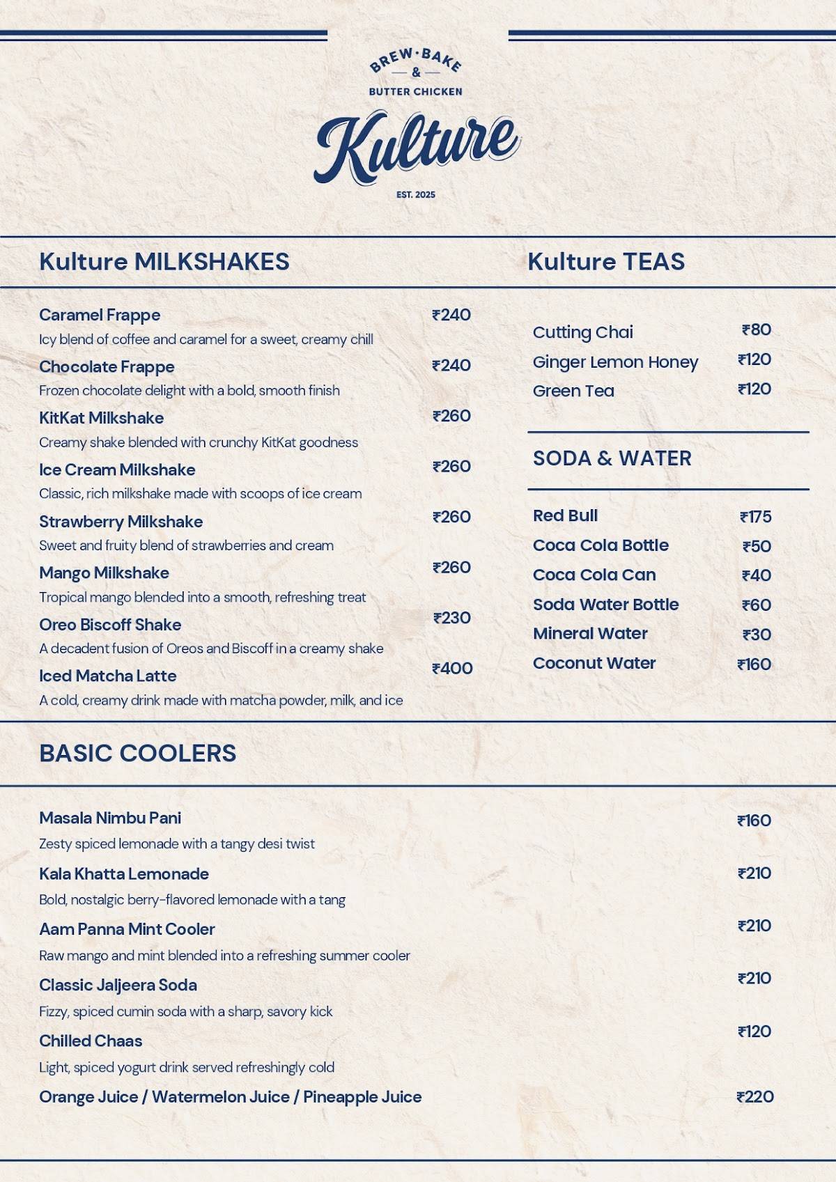 Kulture Cafe menu
