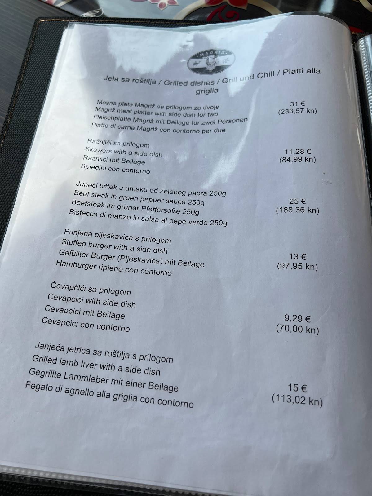 Menu di KUŠAONA MAGRIŽ Vesna Mrakovčić 