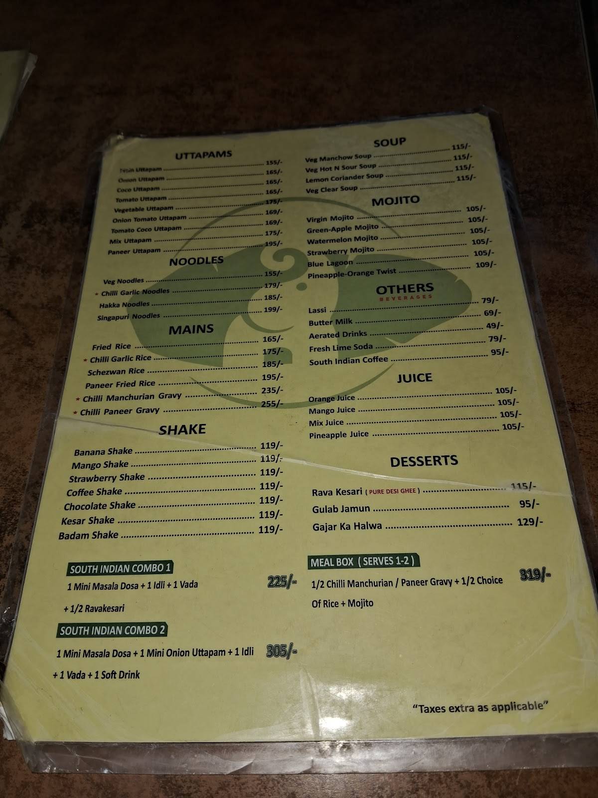 Kutty's South Indian Cafe menu