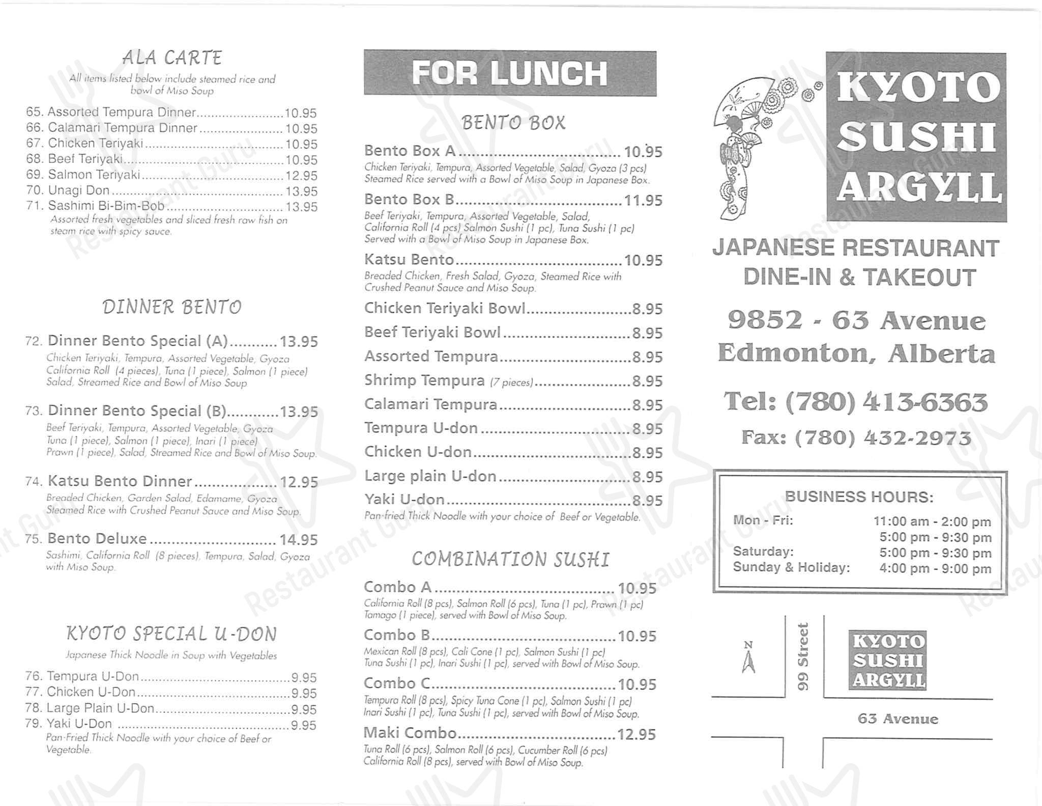 Menu de Kyoto Sushi Japanese Restaurant