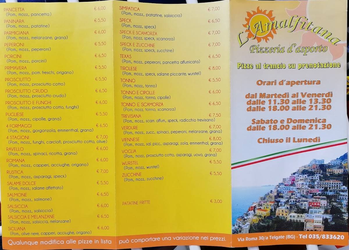 Menu di L' Amalfitana 