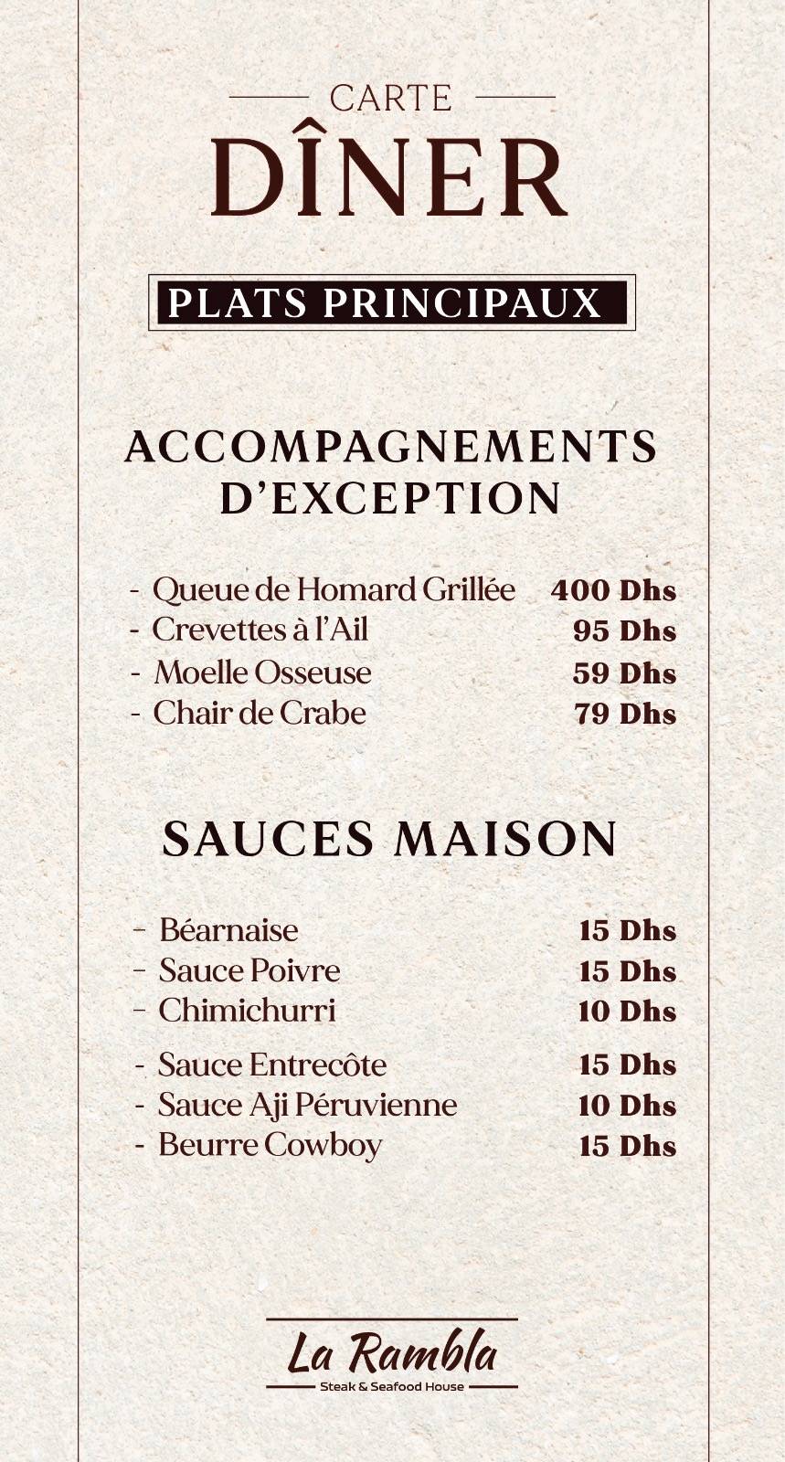 Menu de LA RAMBLA RABAT