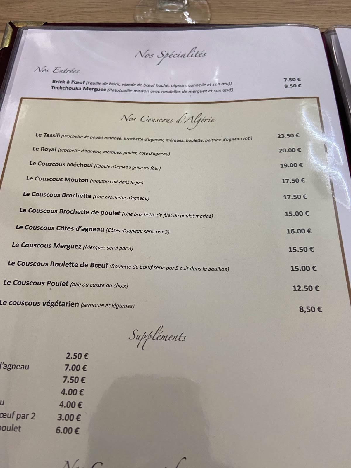 Menu de LE TASSILI