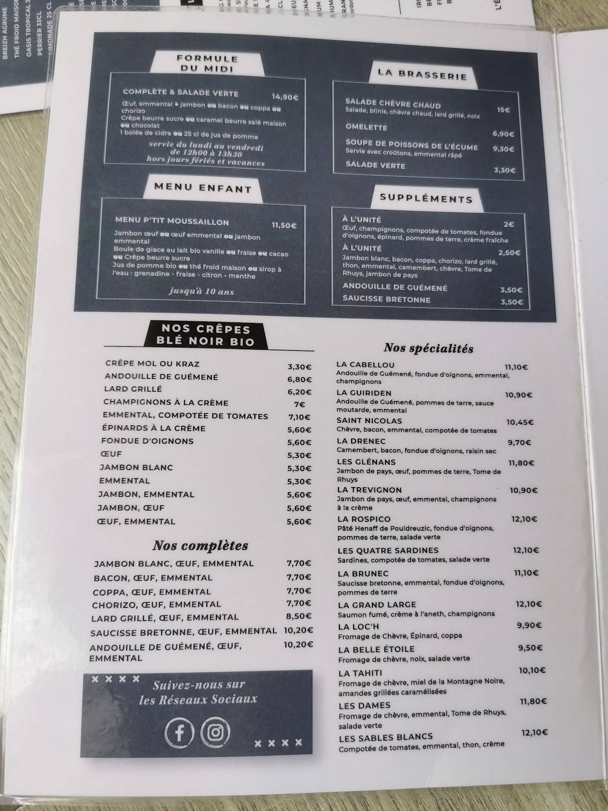 Menu de L'Ecume Crêperie - Ville Close