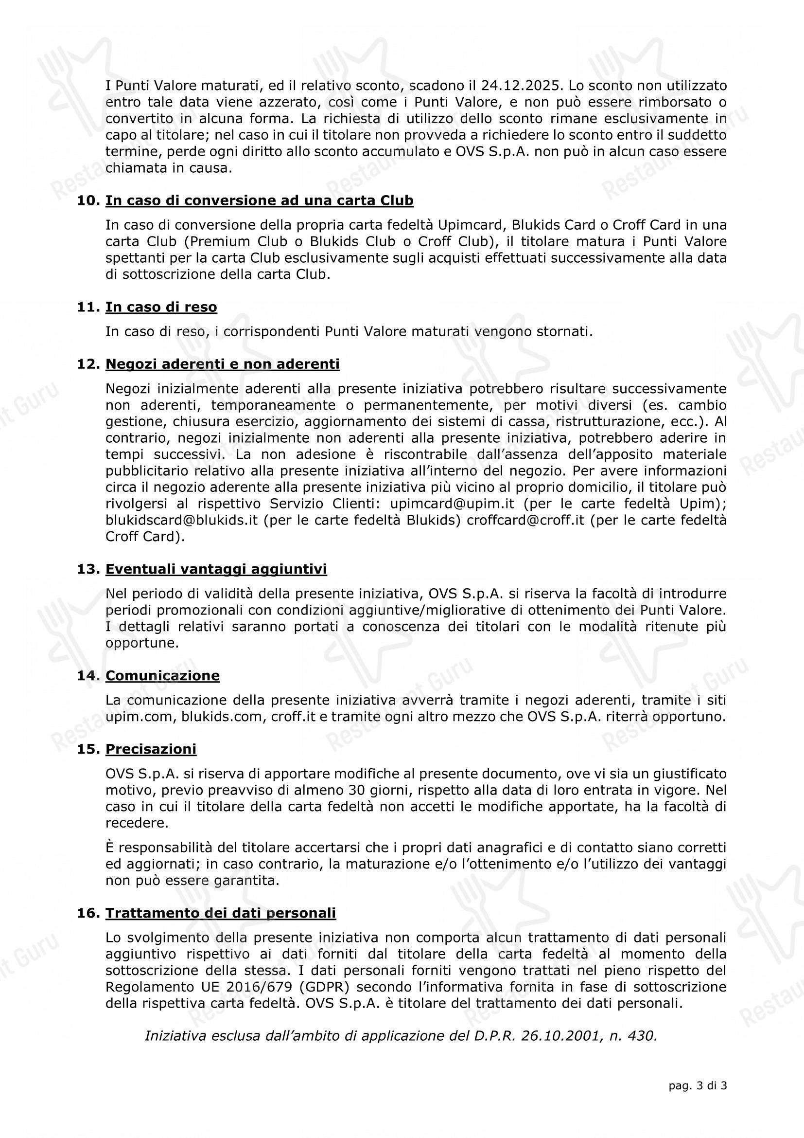 Menu per Restaurant L'Exclusivitè ristorante