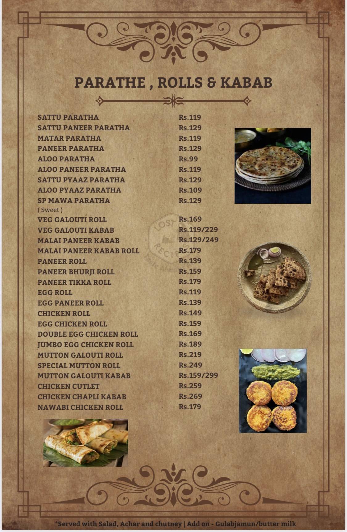 LOST RECIPES menu