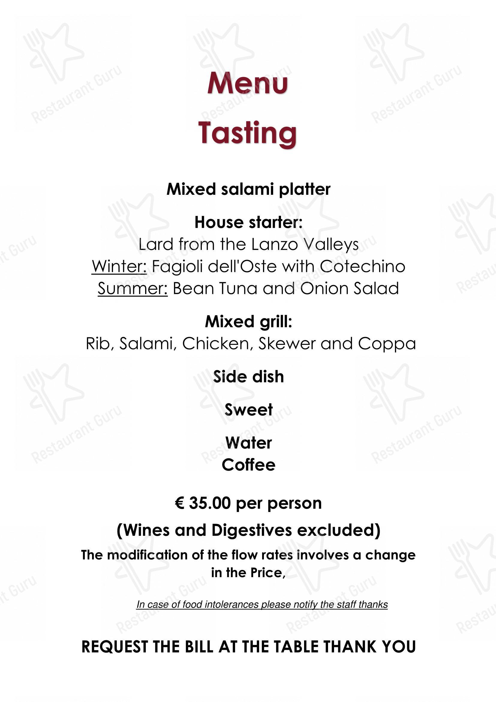 Menu pour L'Ostu Dal Maslè dans Mezzi Po