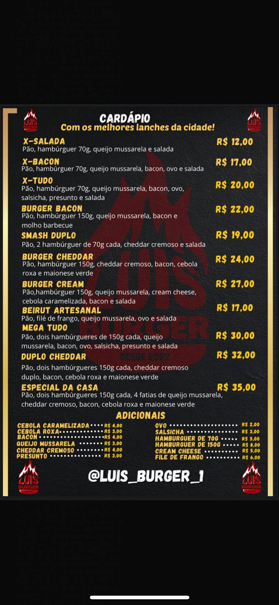 LUIS BURGER cardápio