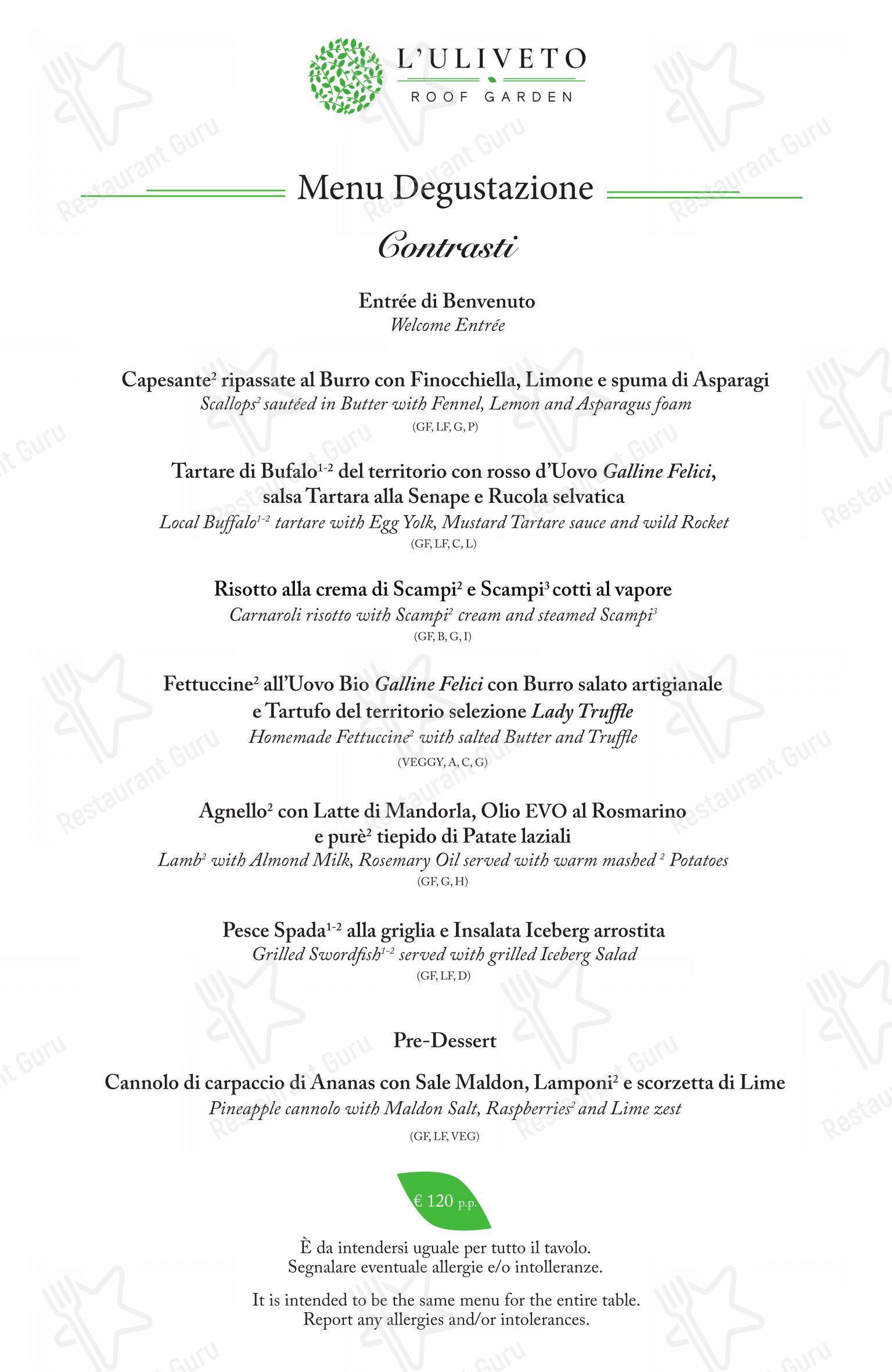 L'Uliveto Roof Garden - Ristorante panoramico in Roma - 菜单