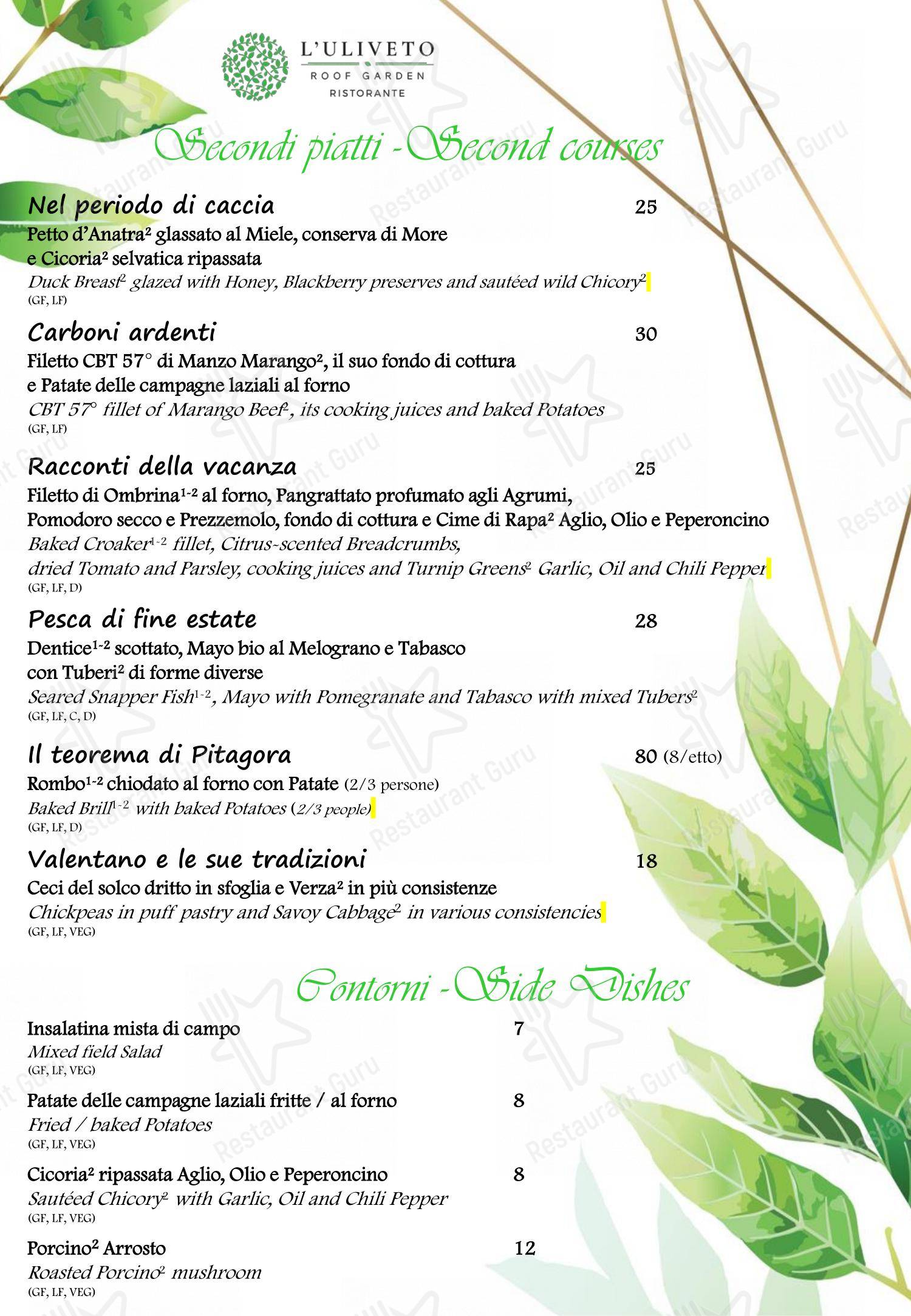 Menu per L'Uliveto Roof Garden - Ristorante panoramico ristorante