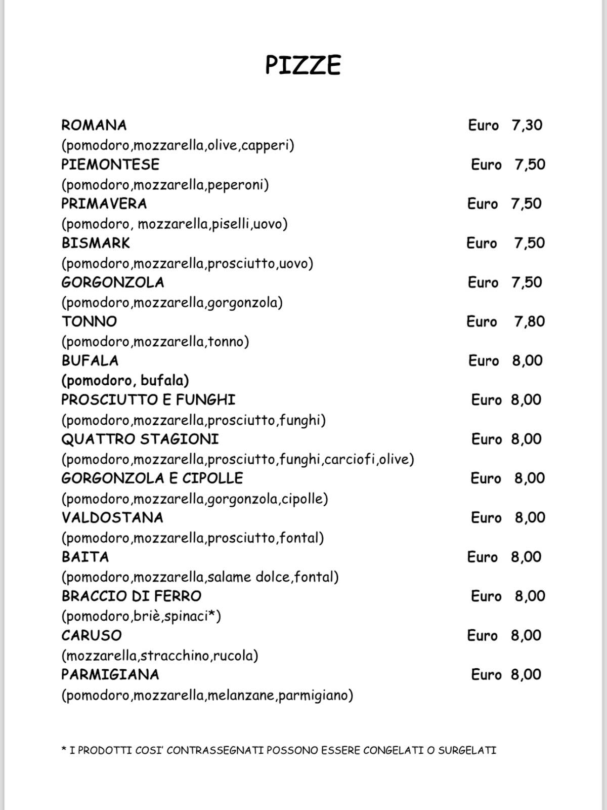 Menu di La Baita 