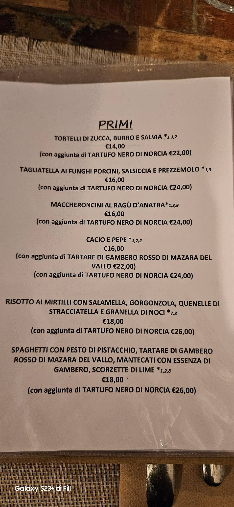 Menu di La Bottega dello Speziale 