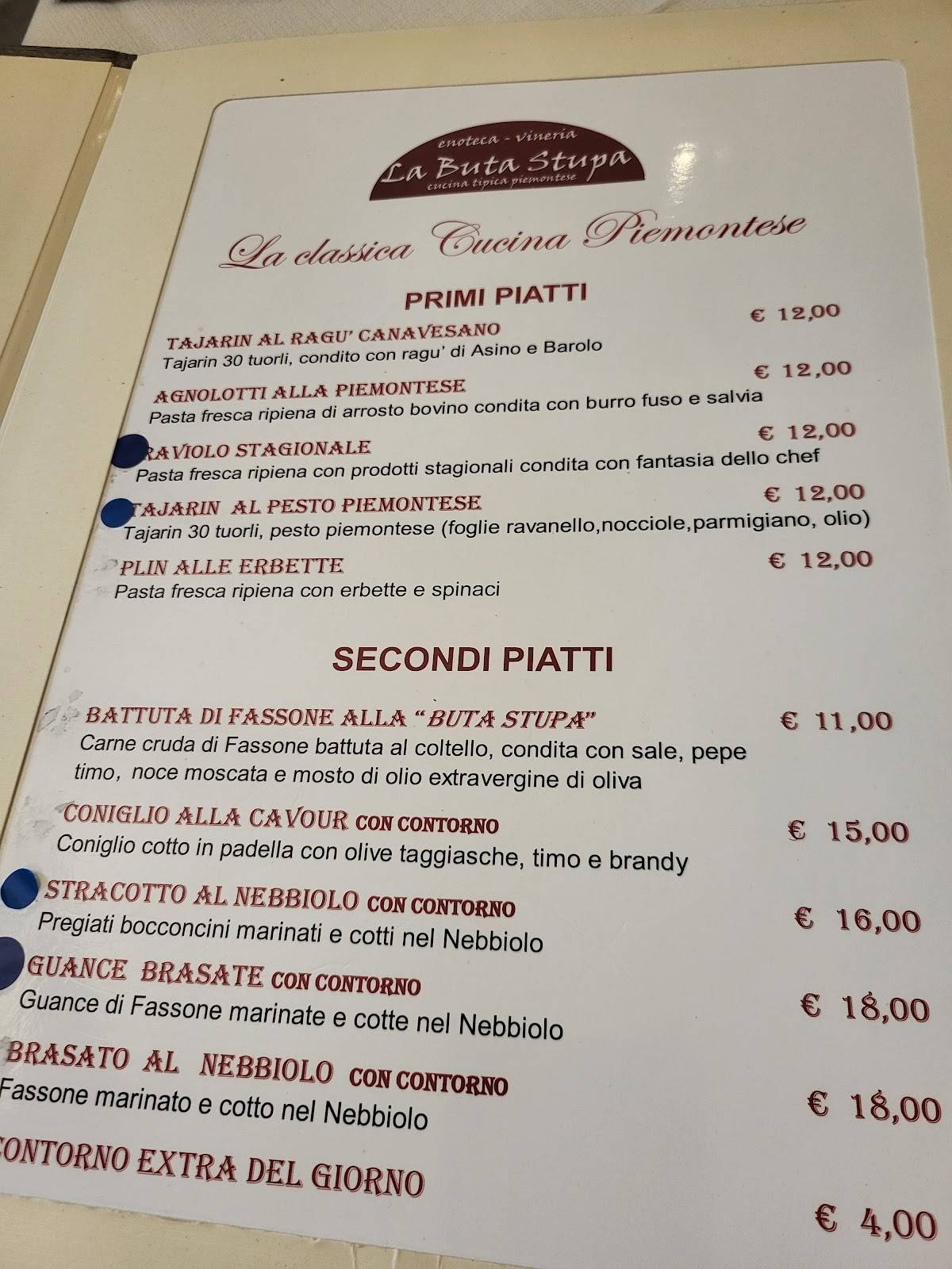 Menu di La Buta Stupa 