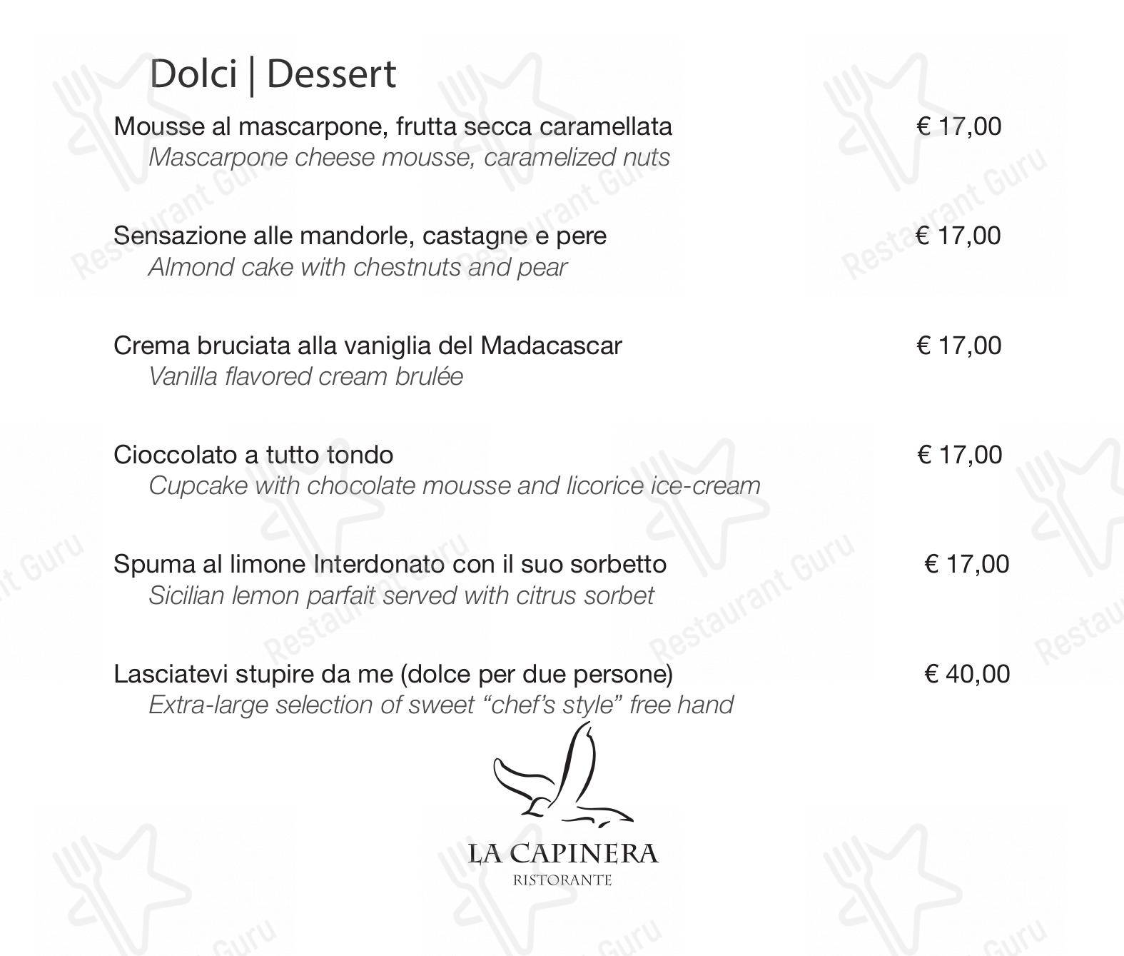 Menu bar per La Capinera in Taormina