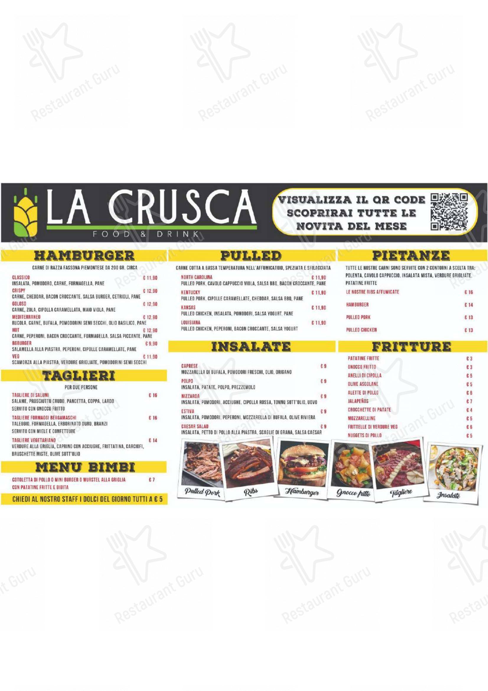 Menu di La Crusca Food & Drink - Pizzeria e Ristorante - Menu bar