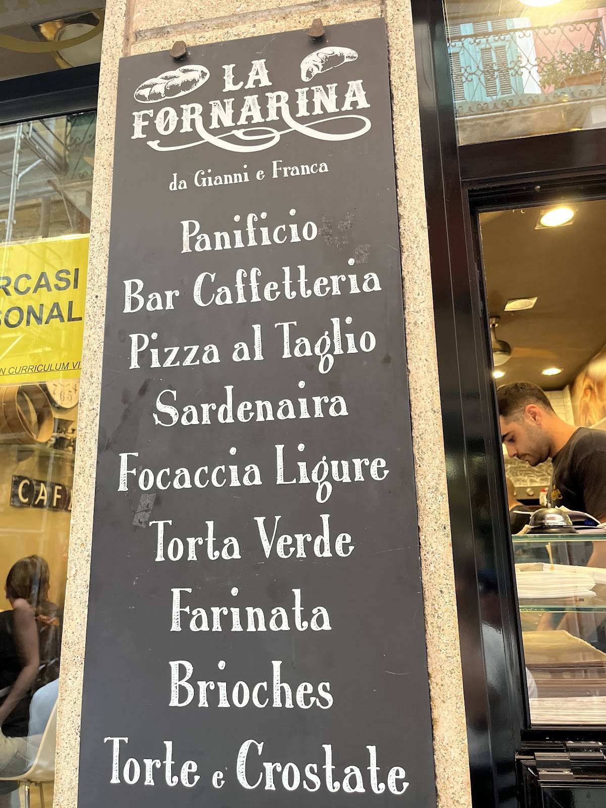 Menu di La FORNARINA panificio bar caffetteria 