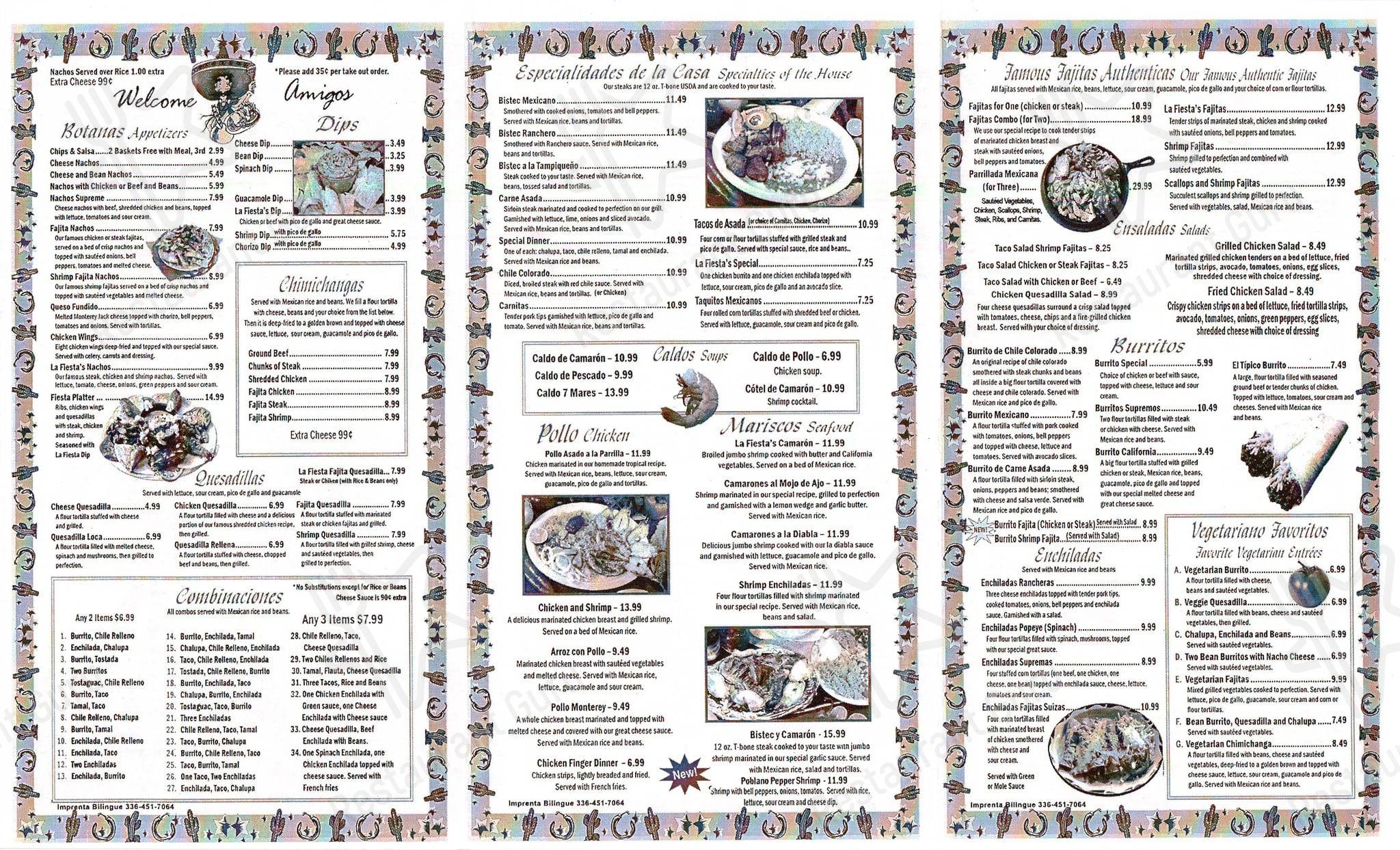 Menu at La Fiesta Mexican Restaurant, Knoxville