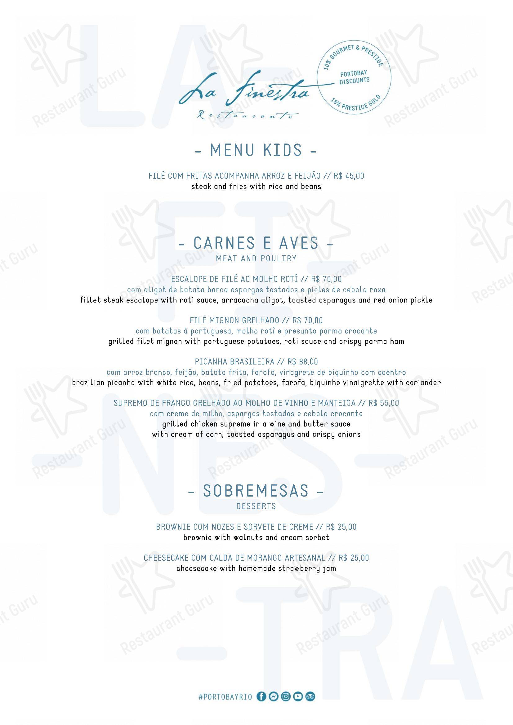 La Finestra em Rio de Janeiro - Menu