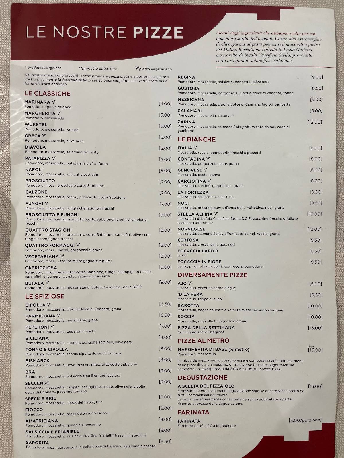 Menu di La Fortezza 