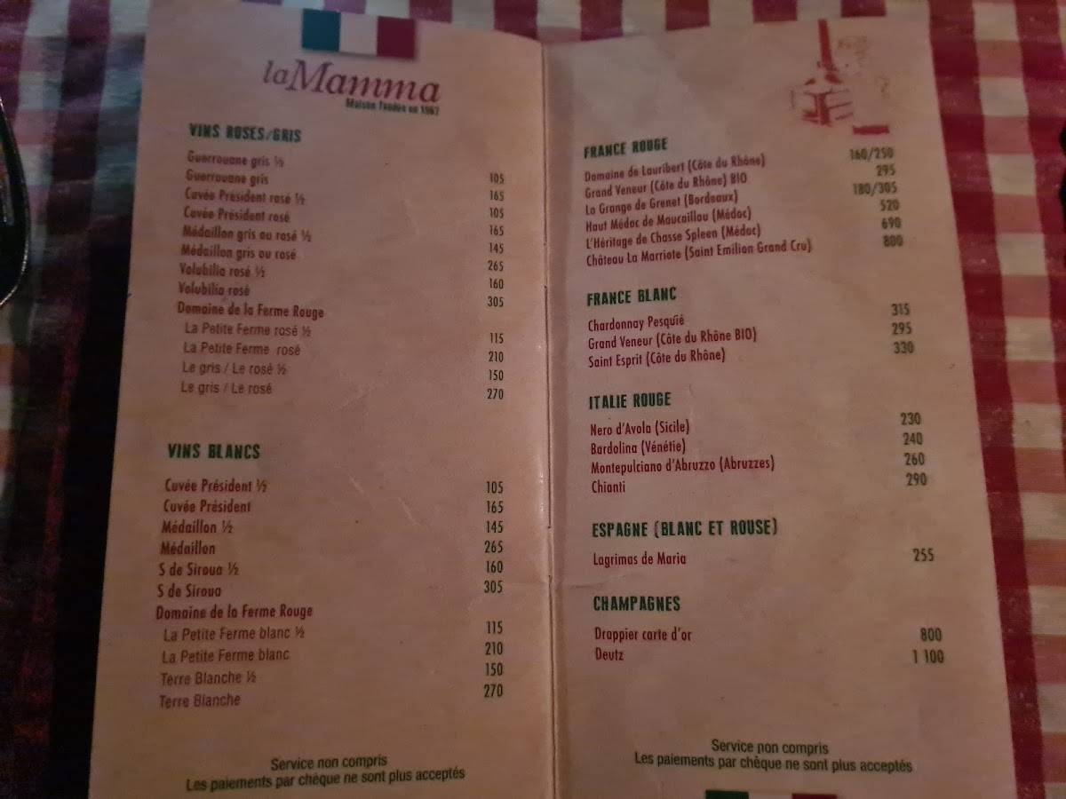 Menu de La Mamma’s Pizza