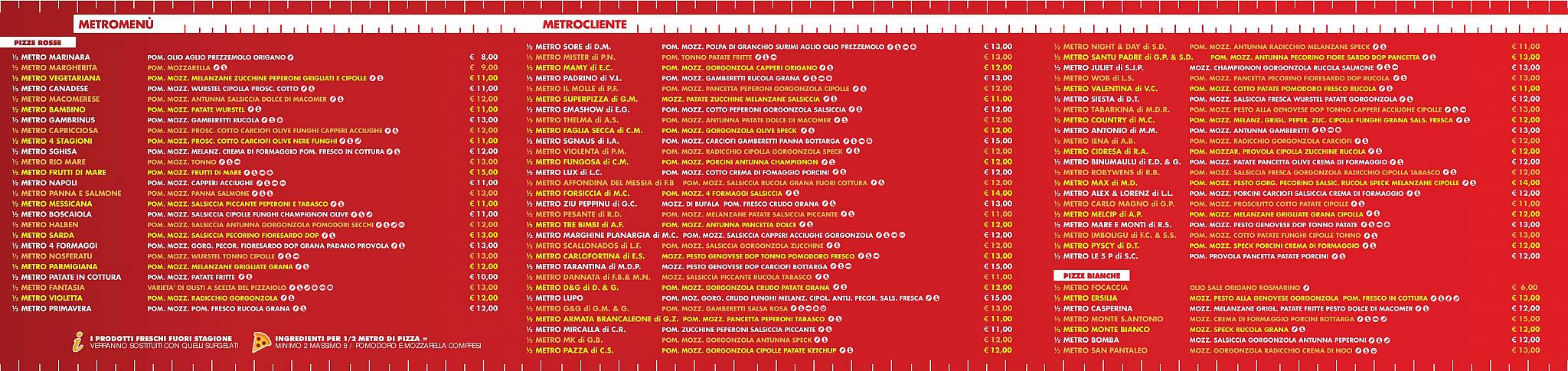 Menu di LA METROPIZZA 