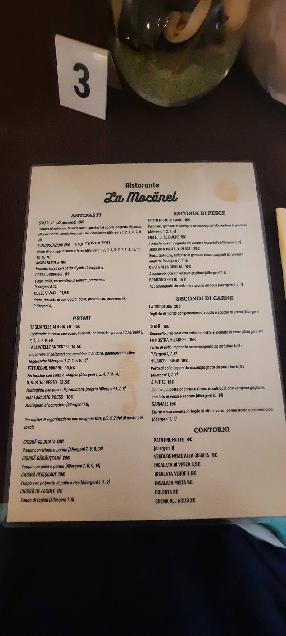 Menu di Ristorante La Mocanel 