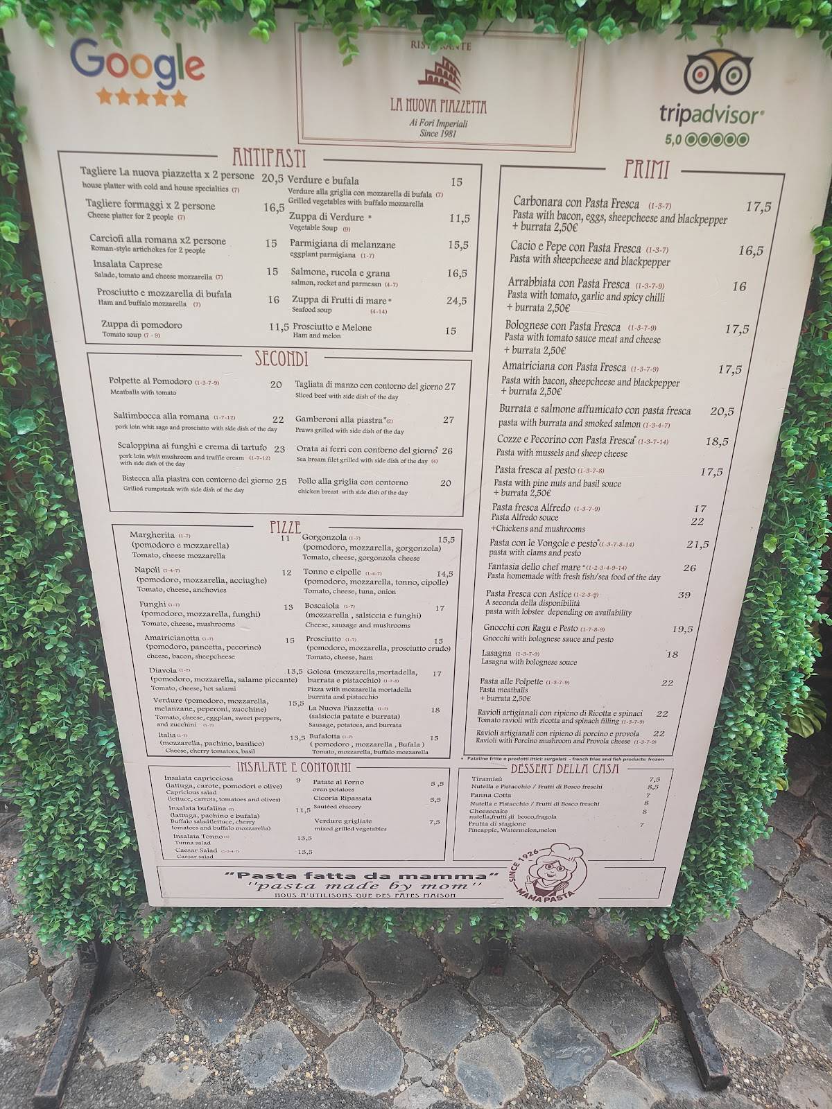 Menu di La Nuova Piazzetta 