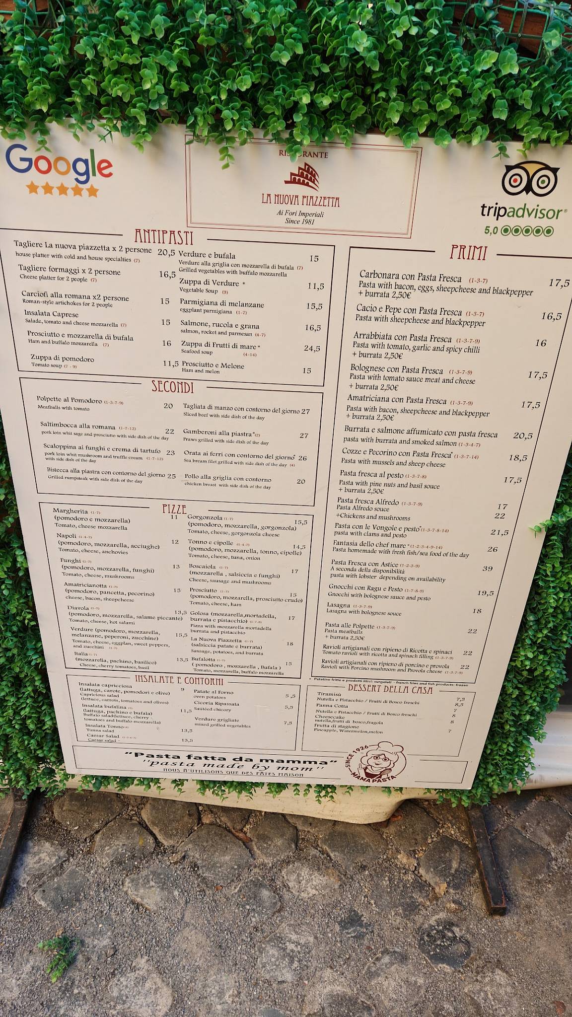 Menu di La Nuova Piazzetta 
