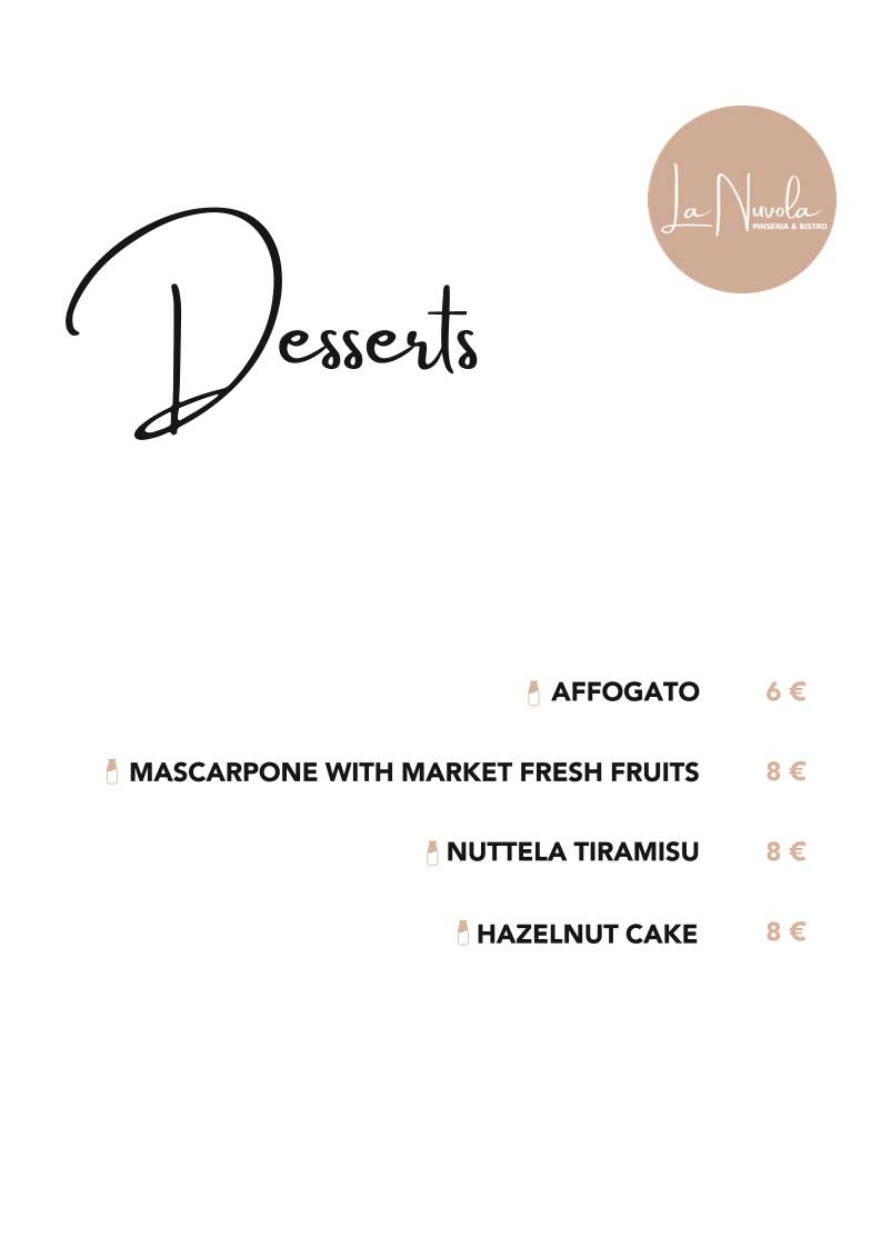 Menu di La Nuvola 