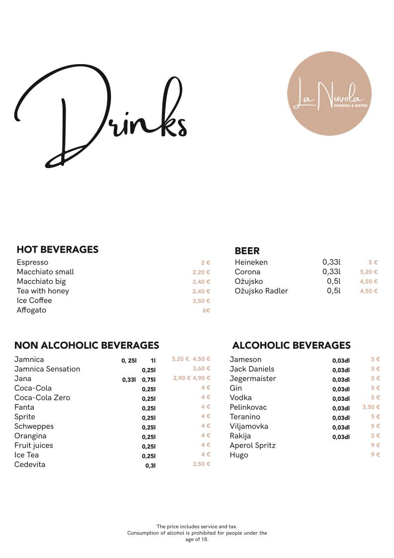 Menu di La Nuvola 