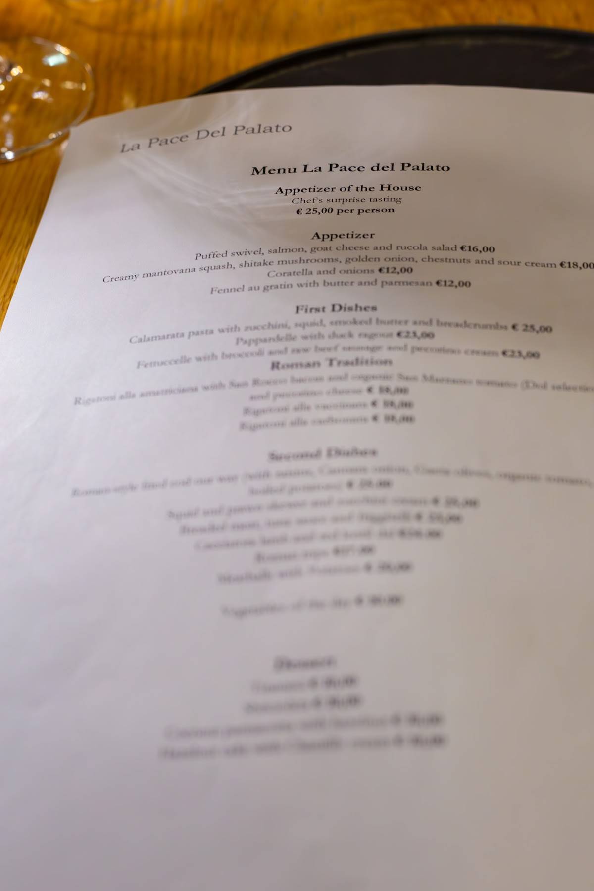 Menu di La Pace del Palato 