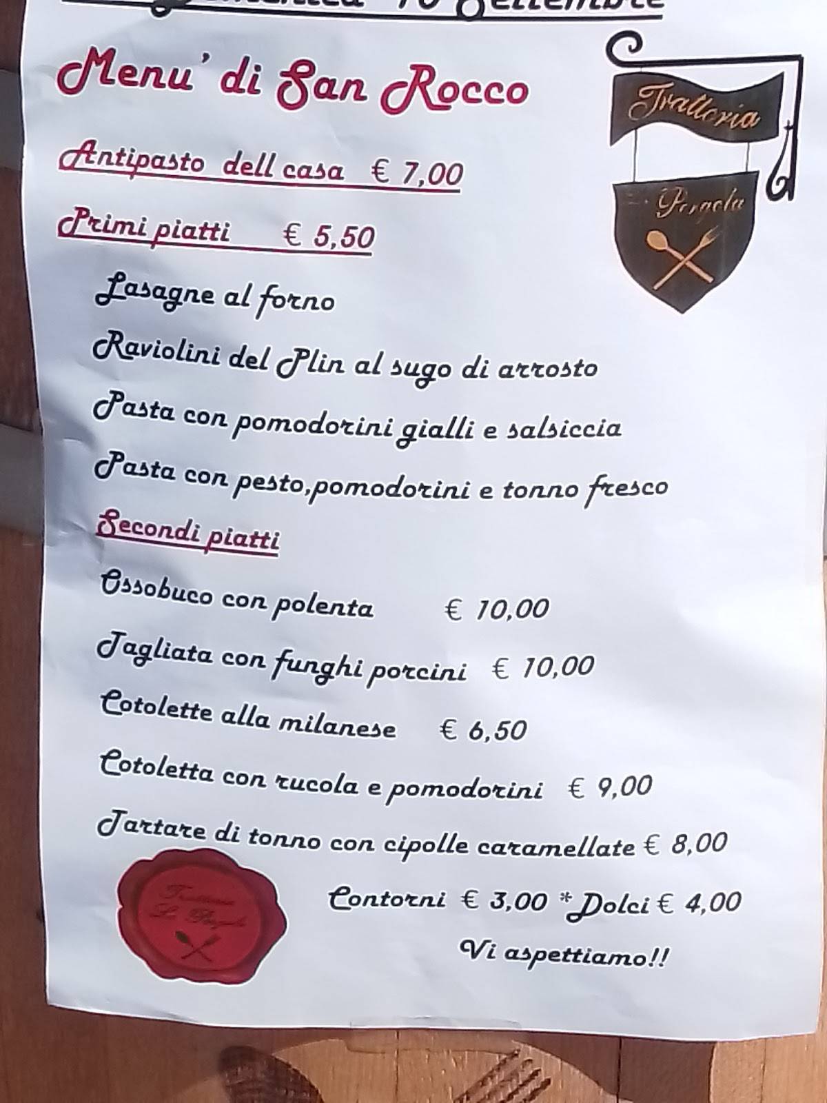 Menu di Ristorante La Pergola 