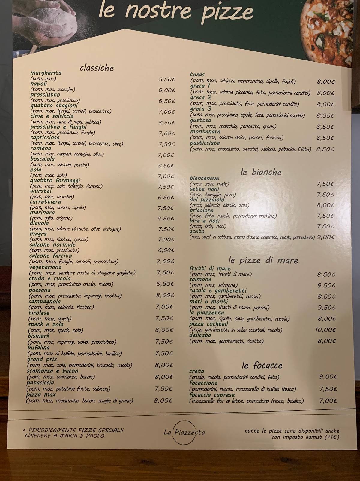 Menu di La Piazzetta 