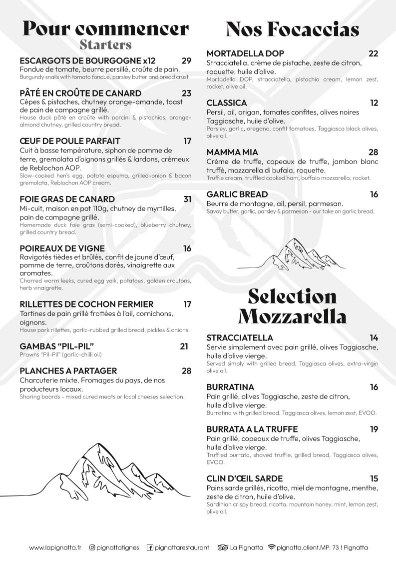 Menu de La Pignatta